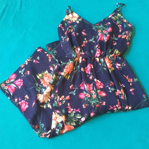 Everly Pants - Navy Floral Capri-Length Jumpsuit